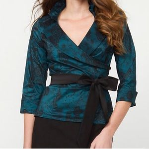 NWT Taffeta Paisley Print Wrap Blouse 3/4 Sleeves